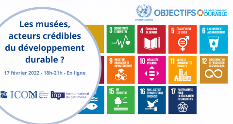 Objectifs de développement durable - affiche ICOM France et INP - Soirée débat du 17 février 2022 18h-21h